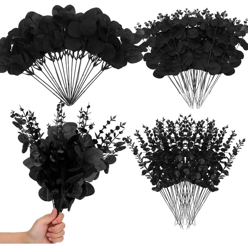 Pampas Grass Decor - Zwarte eucalyptusbladeren stengels esdoornblad slinger kunstmatige