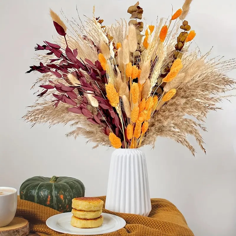 Pampas Grass Decor - 66-delige pampasriet-decoratiecombinatie, kunstbloemen en eucalyptus, edelstenen
